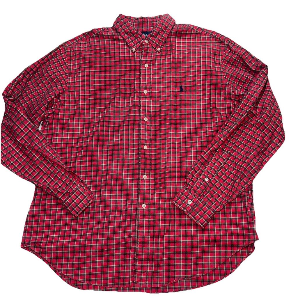 Polo Ralph Lauren Shirt Mens Size XL Red Tartan Plaid Classic Fit Flannel Xmas
